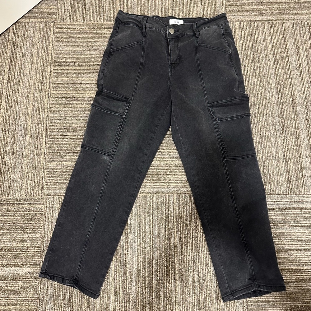 RFM black crop high waist jeans. Stretch. Sz 12